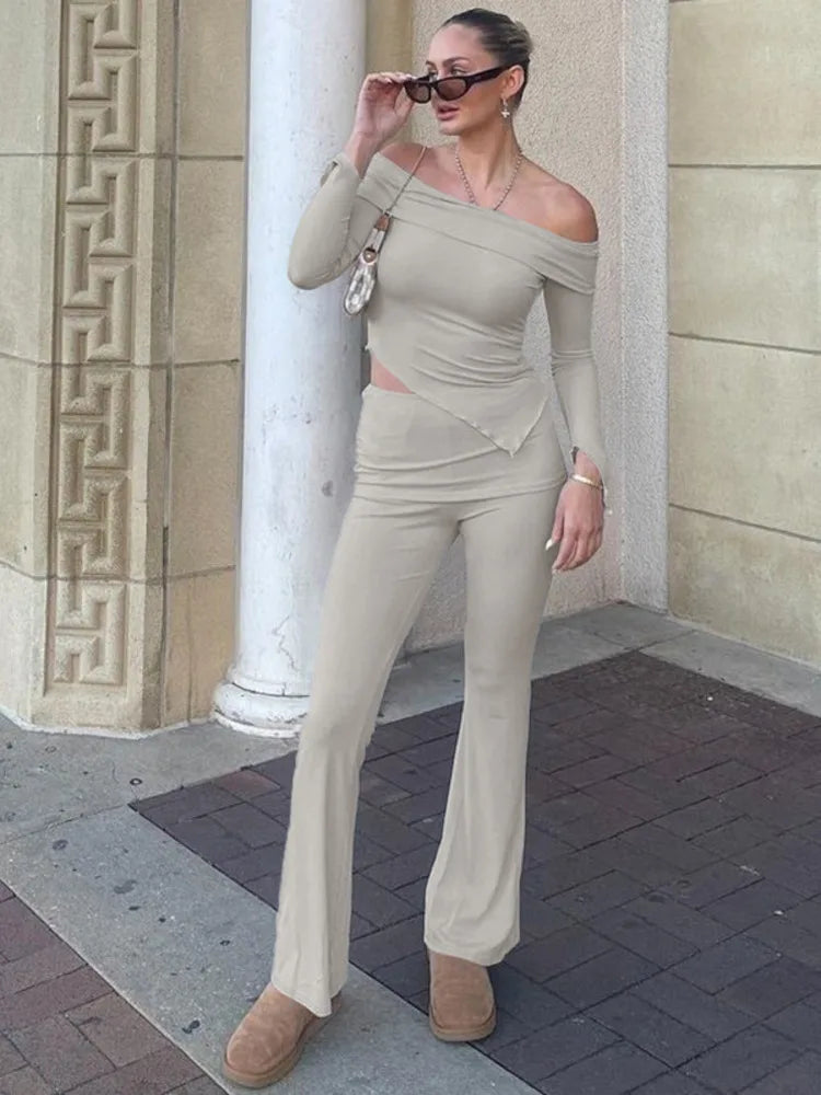 beige pants suit