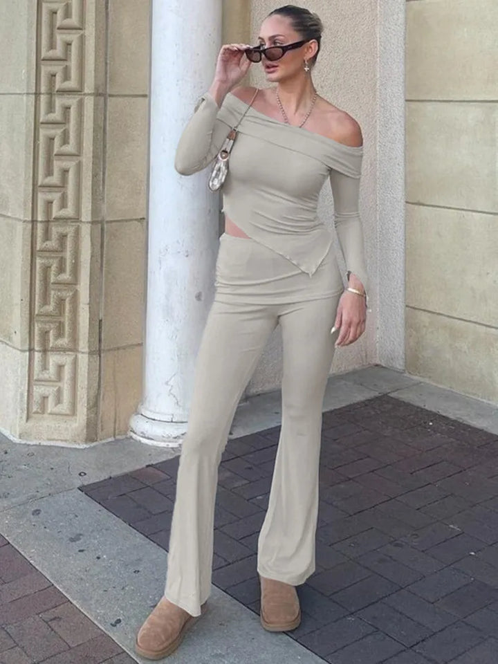 beige pants suit