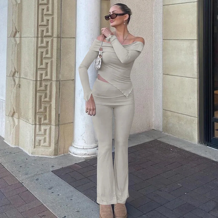 beige pants suit