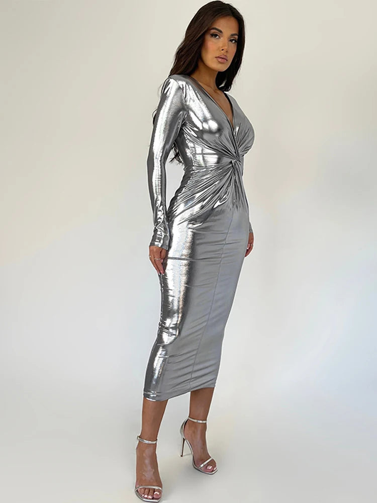 Frida Midi Dress: Elegance Meets Style Silver / M Frida Midi Dress: Elegance Meets Style Silver / M