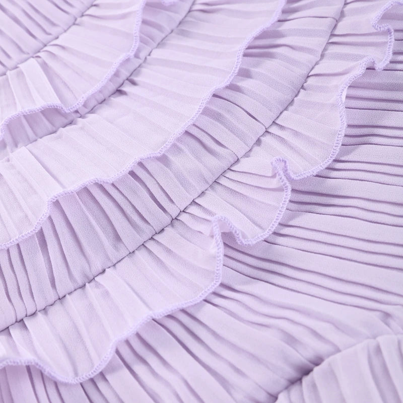 Close-up of a lilac fabric with ruffled layers