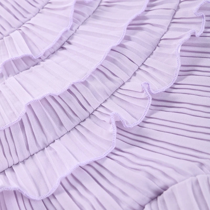 Close-up of a lilac fabric with ruffled layers