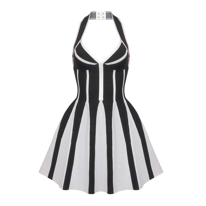 Black and white striped dress on a white background