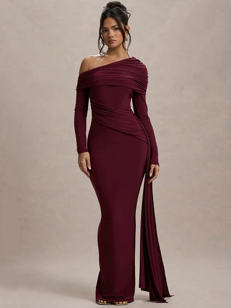 knee length dresses for ladies Beige Wrap Fitted Maxi Eliana Dress – SABO main image 1