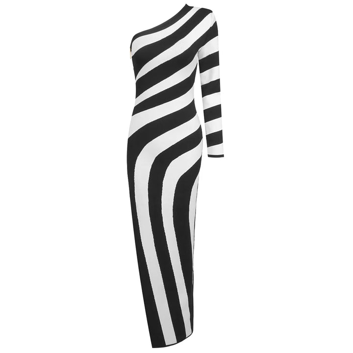 Black and white striped dress on a white background