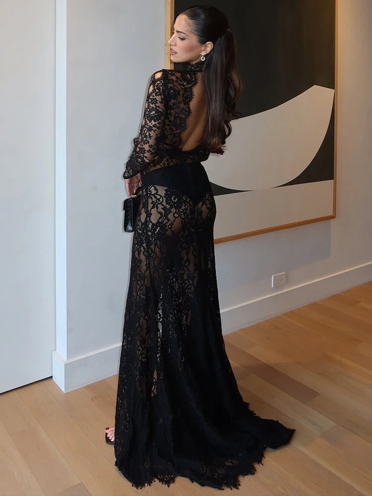 Bria Maxi Dress - Effortlessly Stylish Black Lace Black / S