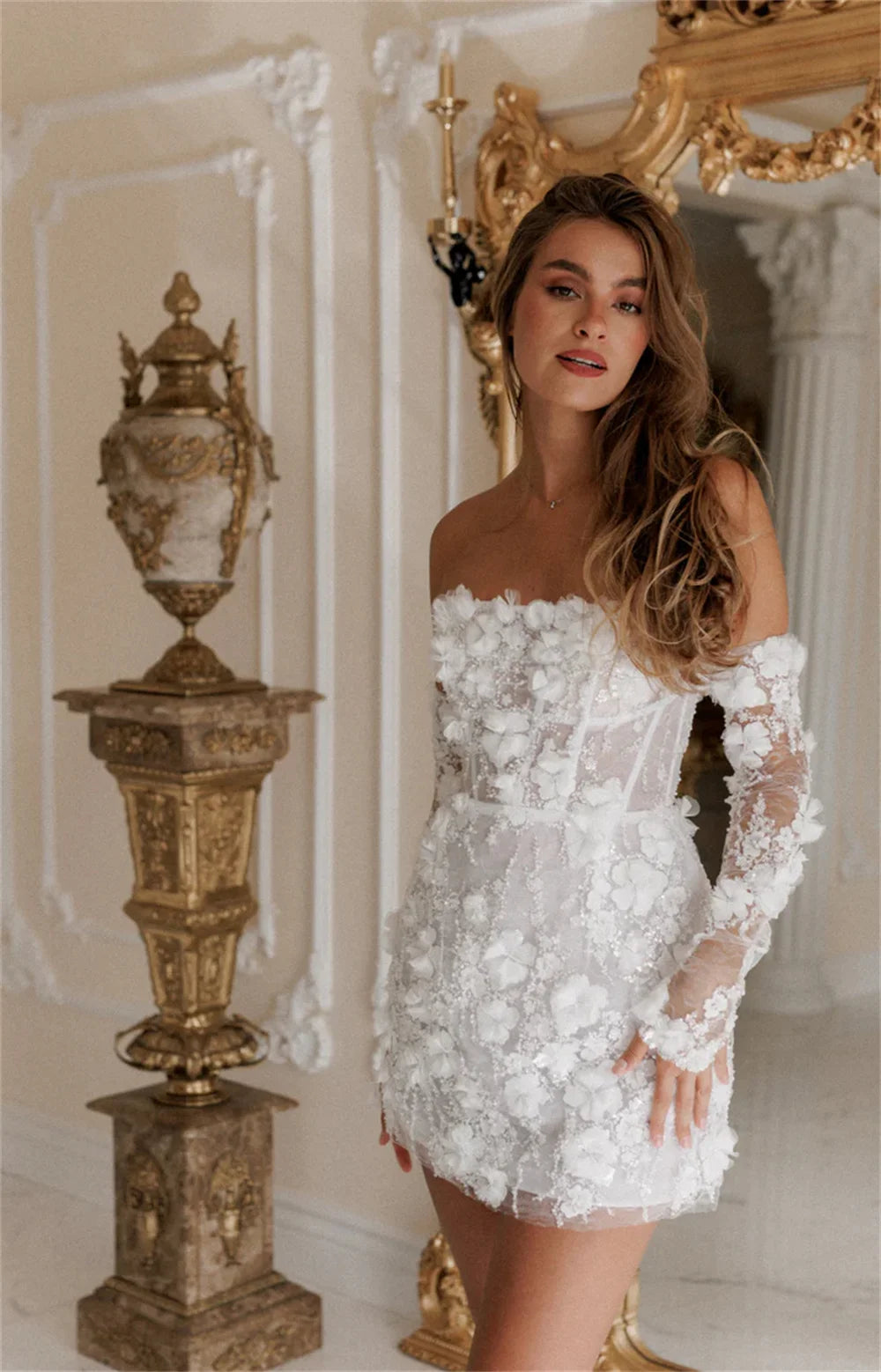 Kayla Off-Shoulder Daisy Embroidered Dress White