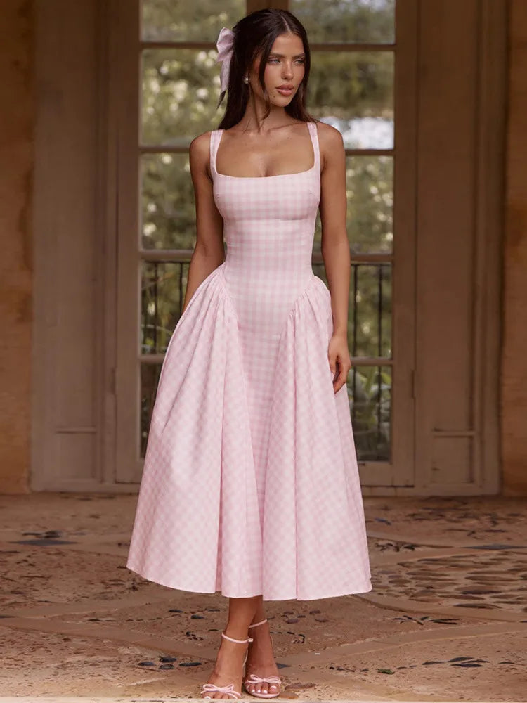 pink plaid midi dress Pink Plaid Midi Dress