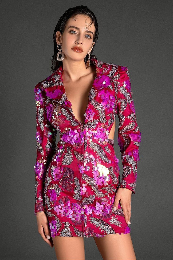 strapless open back dress Luxe Sequin Blazer Mini Dress Fuchsia M Factory Direct