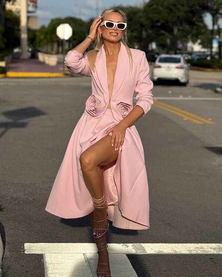 pink skirt suit