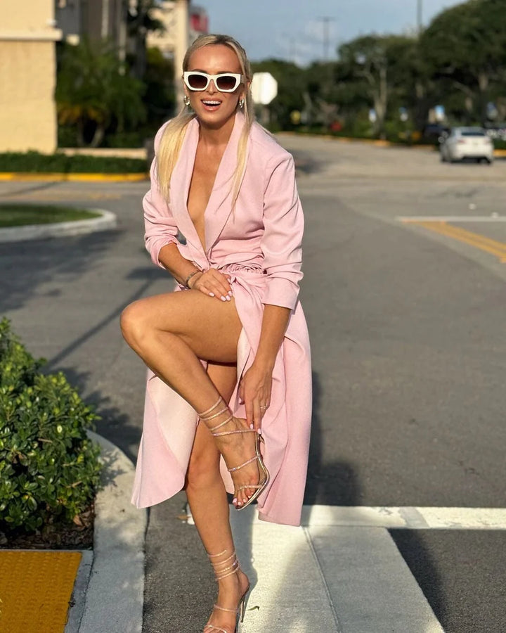 pink skirt suit