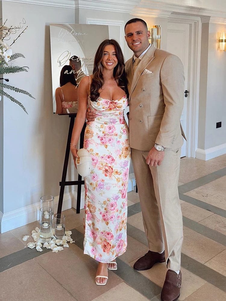 Summer Spaghetti Strap Floral Print Party Dresses Elegant Maxi Bodycon Wedding Guest Holiday Dress In Dress with lining pink / M Summer Spaghetti Strap Floral Print Party Dresses Elegant Maxi Bodycon Wedding Guest Holiday Dress In Dress with lining pink / M