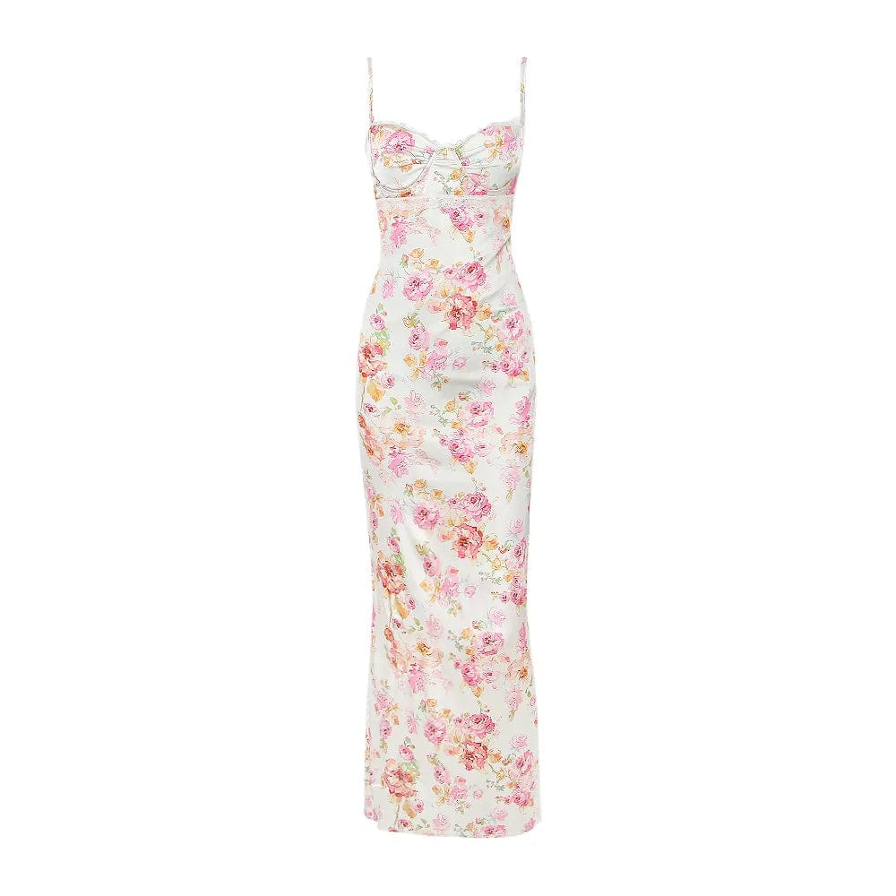 Summer Spaghetti Strap Floral Print Party Dresses Elegant Maxi Bodycon Wedding Guest Holiday Dress In Dress with lining pink / M Summer Spaghetti Strap Floral Print Party Dresses Elegant Maxi Bodycon Wedding Guest Holiday Dress In Dress with lining pink / M