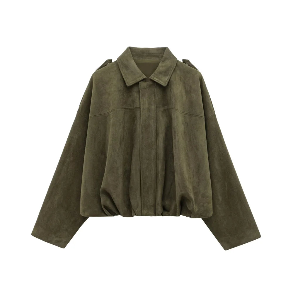 Green suede jacket on a white background