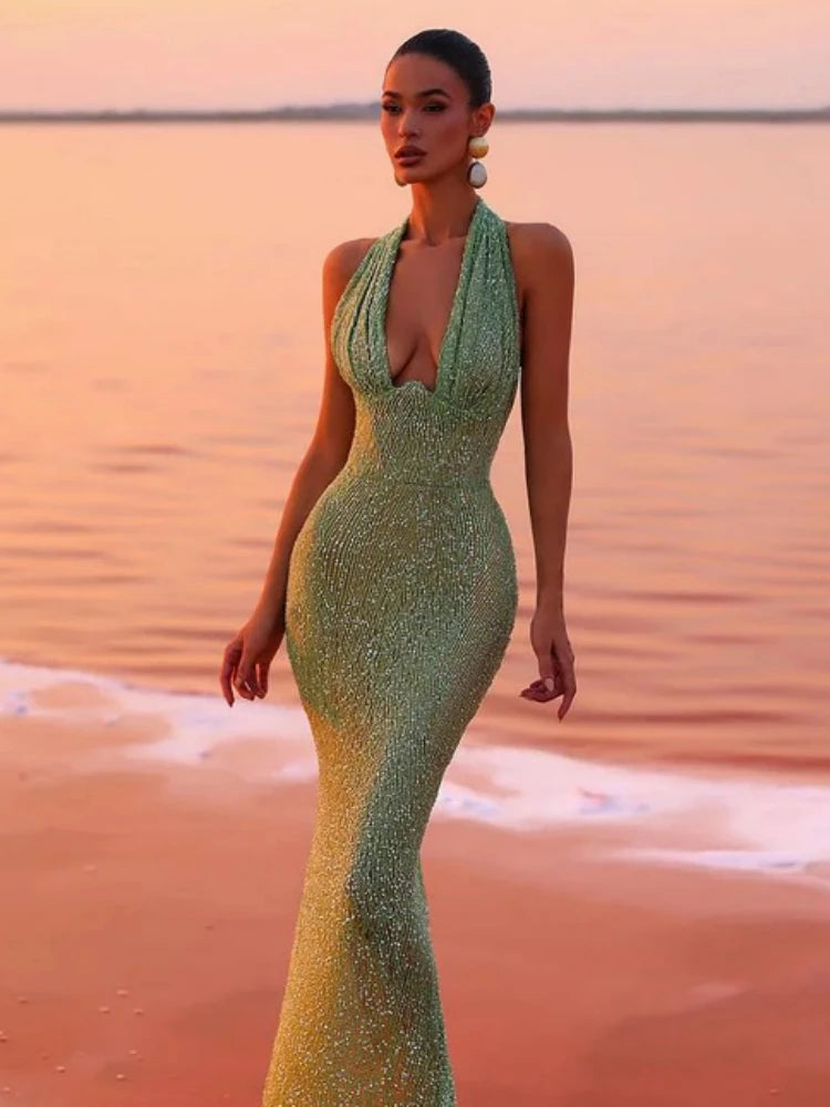 Emerald Dazzle Sequin Maxi Dress Green L Factory Direct Emerald Dazzle Sequin Maxi Dress Green L Factory Direct