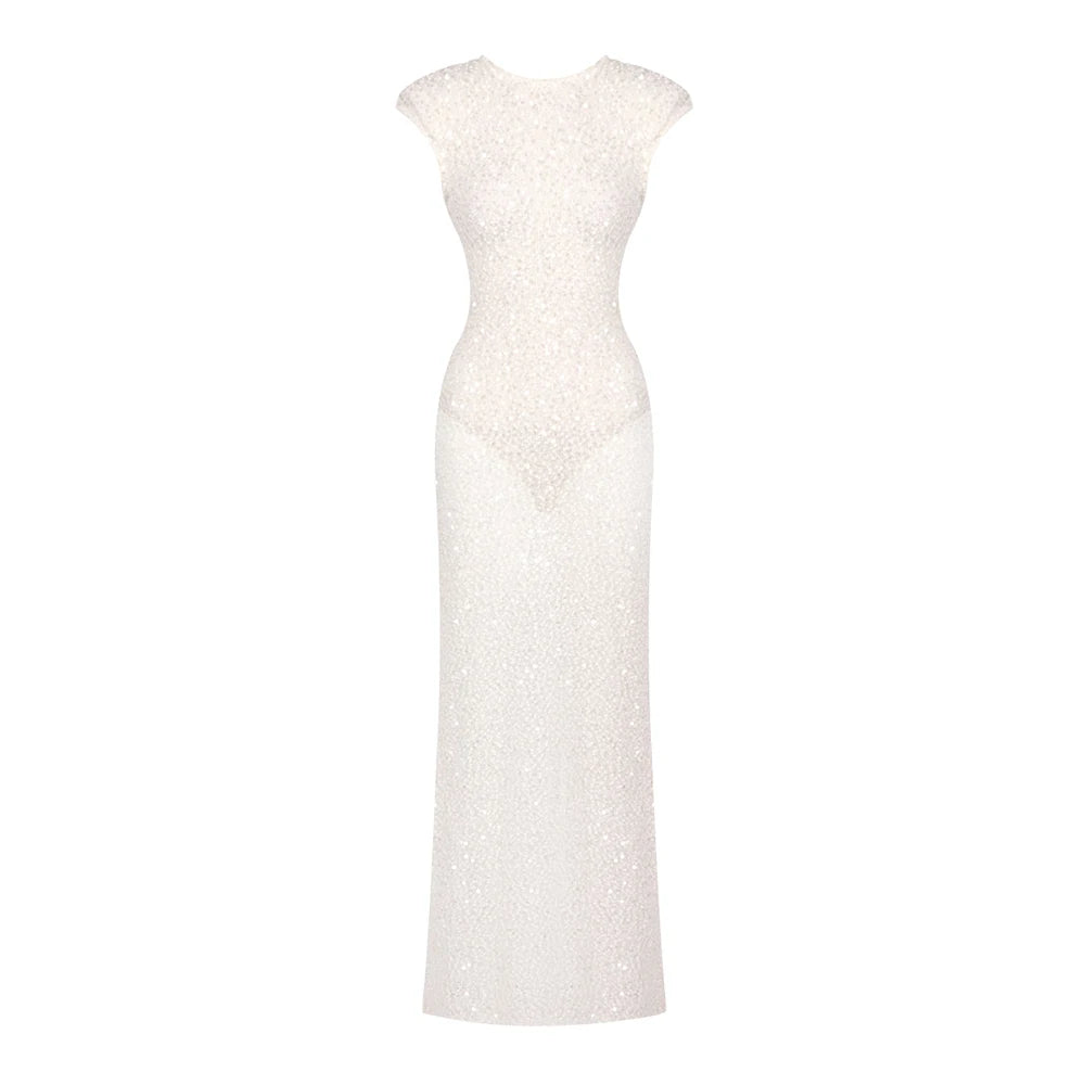 White dress with a subtle pattern on a white background