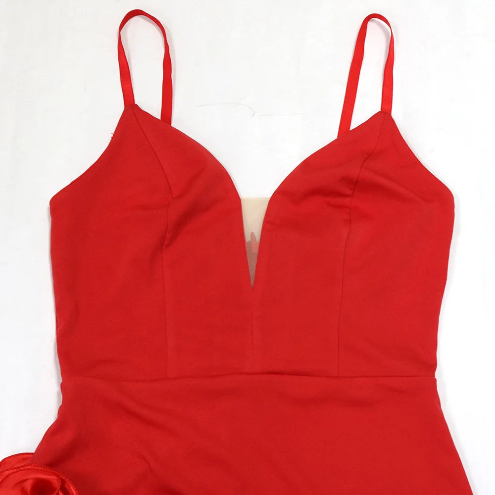 Red dress with thin straps on a white background