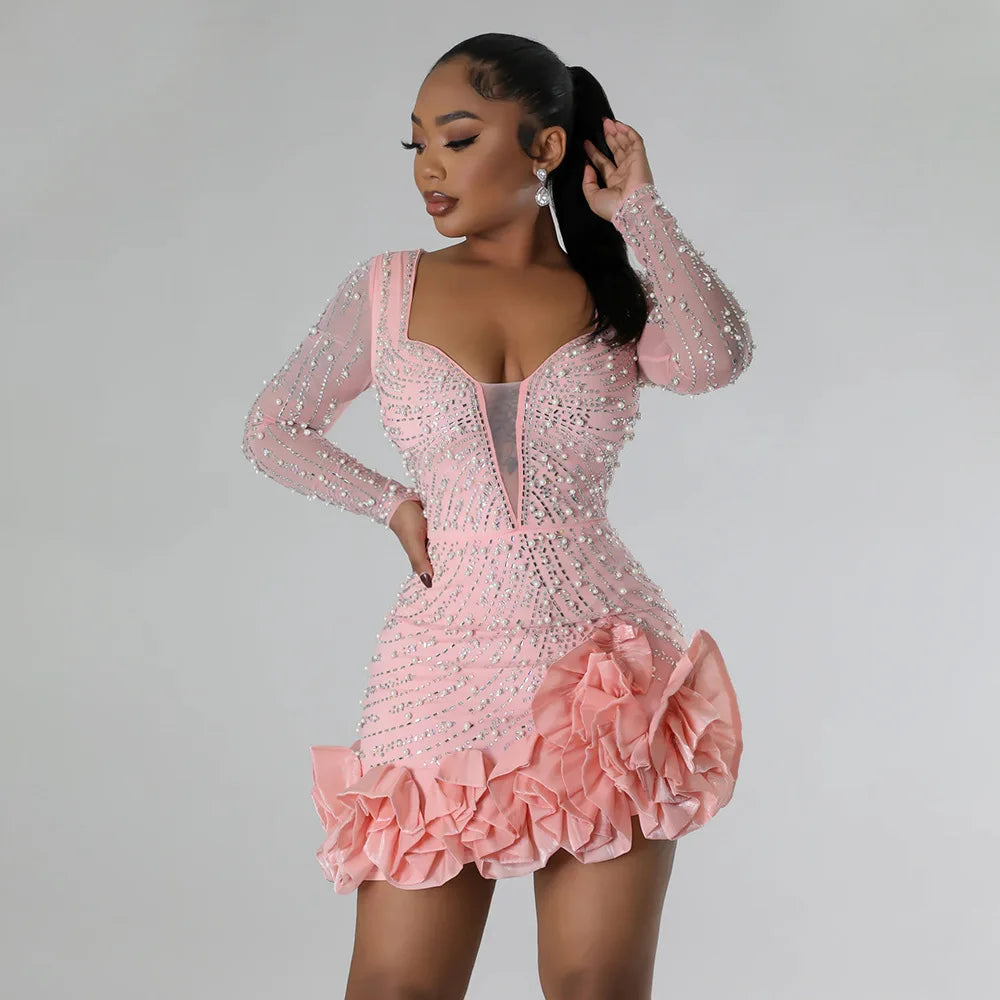 melina mini dress pink Melaina Bubble Hem Mini Dress Pink