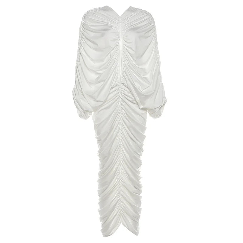 White ruched dress on a white background