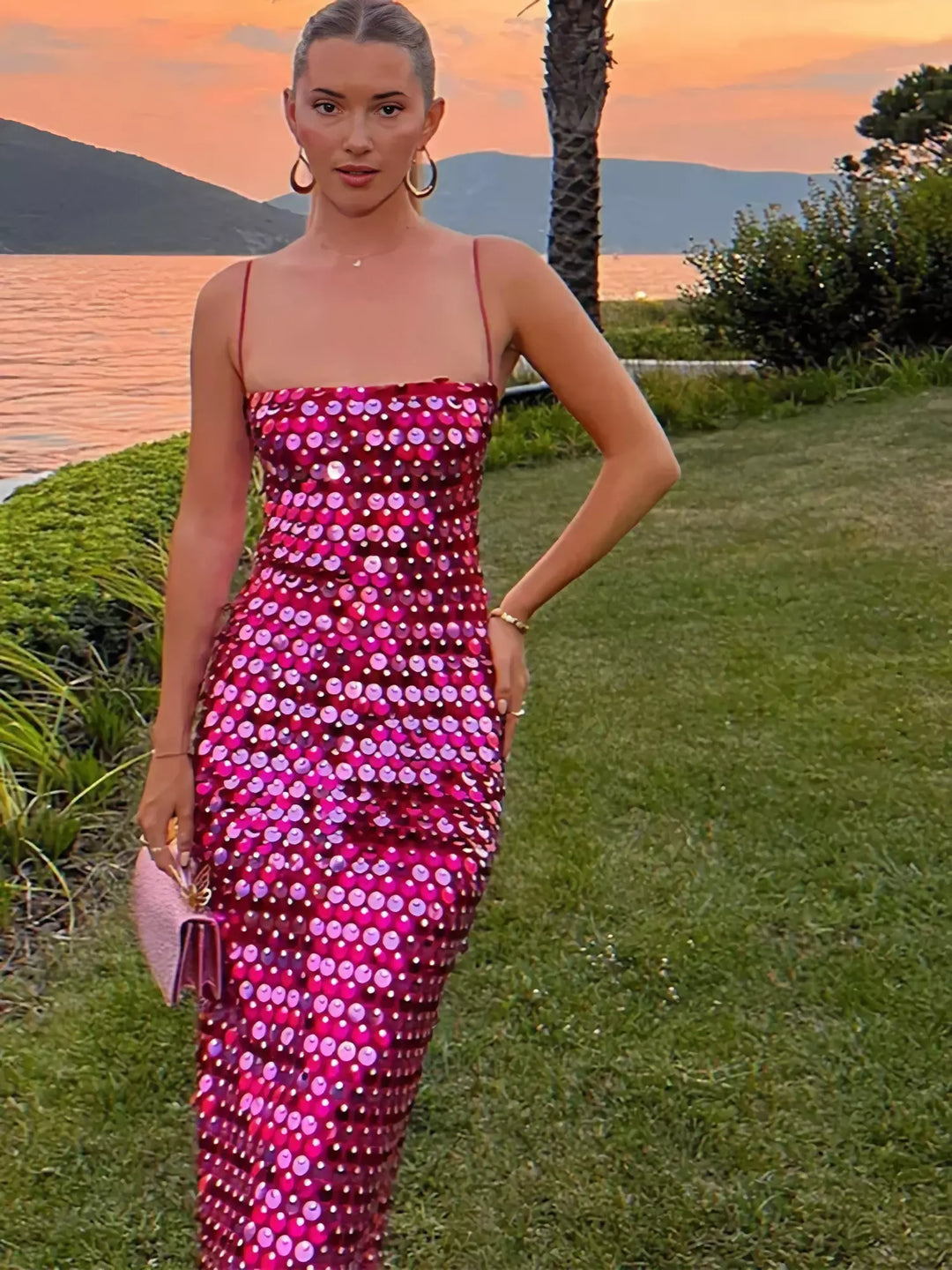 red and pink sequin dress Thats So Fetch | Kyala Maxi Dress | pink